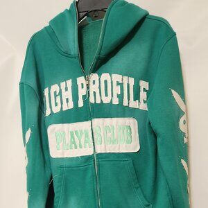 "Playas Club" P Rhinestone Full Zip-Up Green/White Hoodie - SIZE XLarge